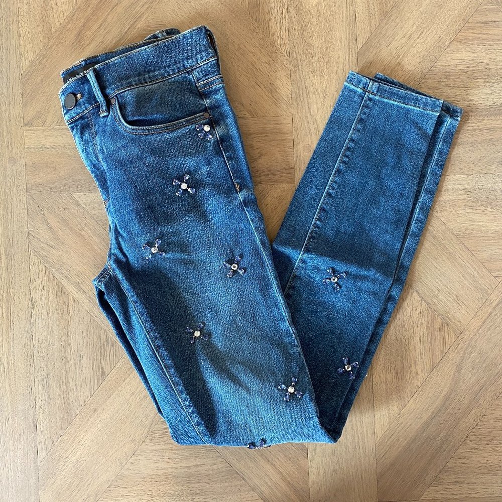 Ann Taylor Embellished Skinny Jeans In Azure Wash